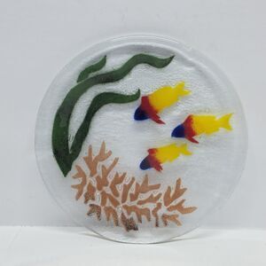 Peggy Karr Fused Glass Tropical Fish School Coral Reef 7.75" Plate Coastal Decor
